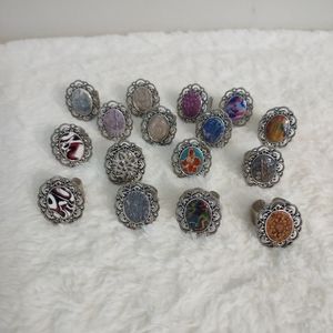 Lot of 16 Rings Costume Jewelry Size Adjustable